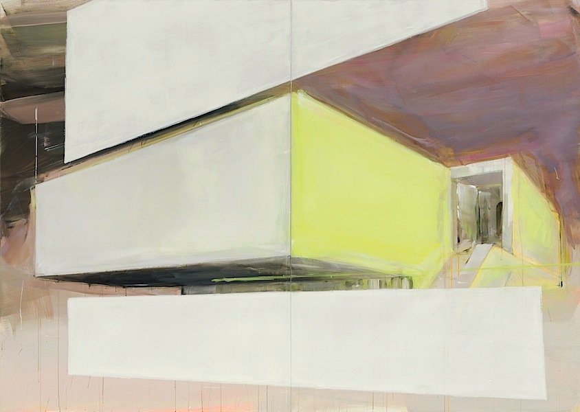 André Deloar: The Split, 2017, Acryl und Öl auf Leinwand, 170 x 250 cm

